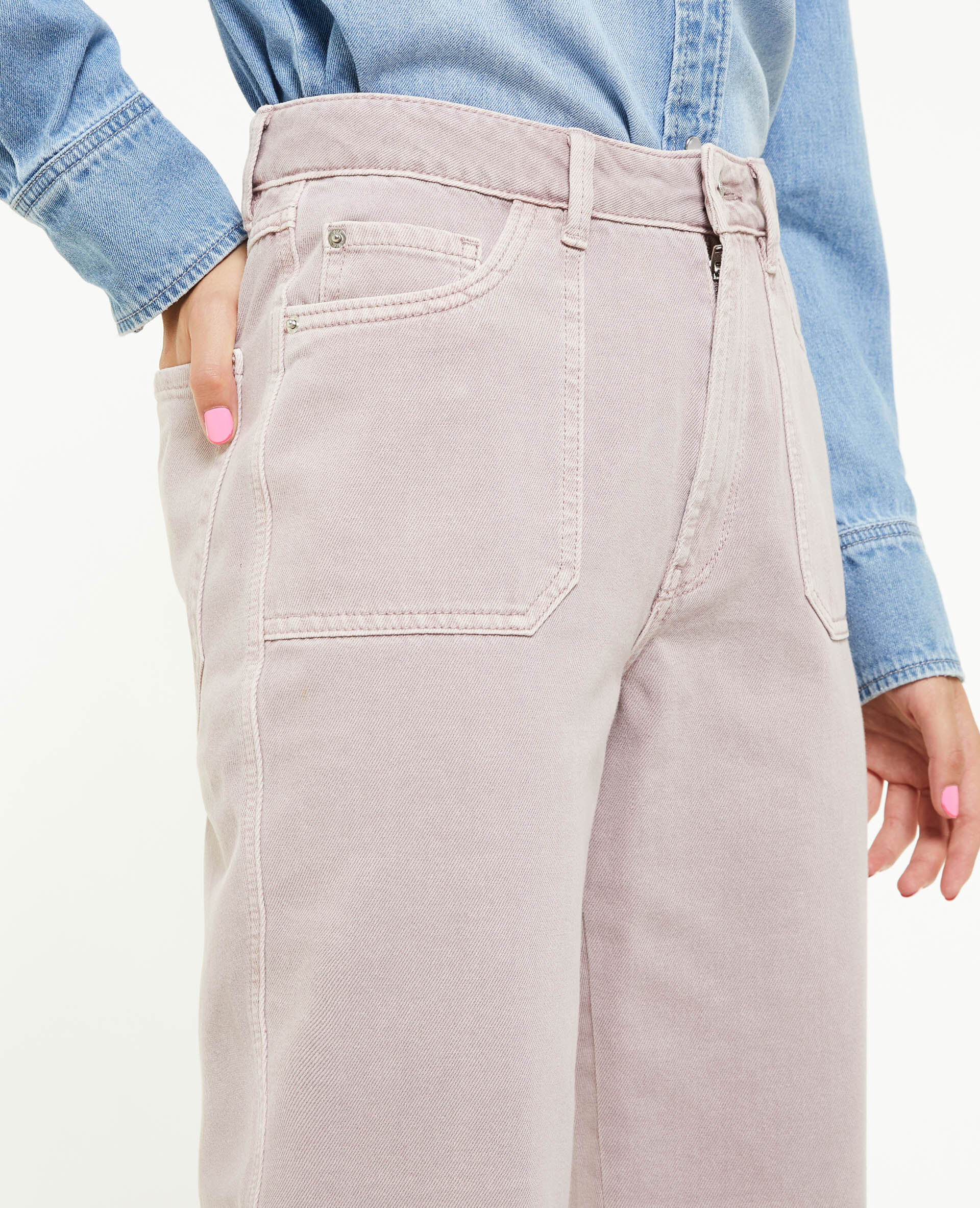 Jean droit taille haute poches devant - Lilas