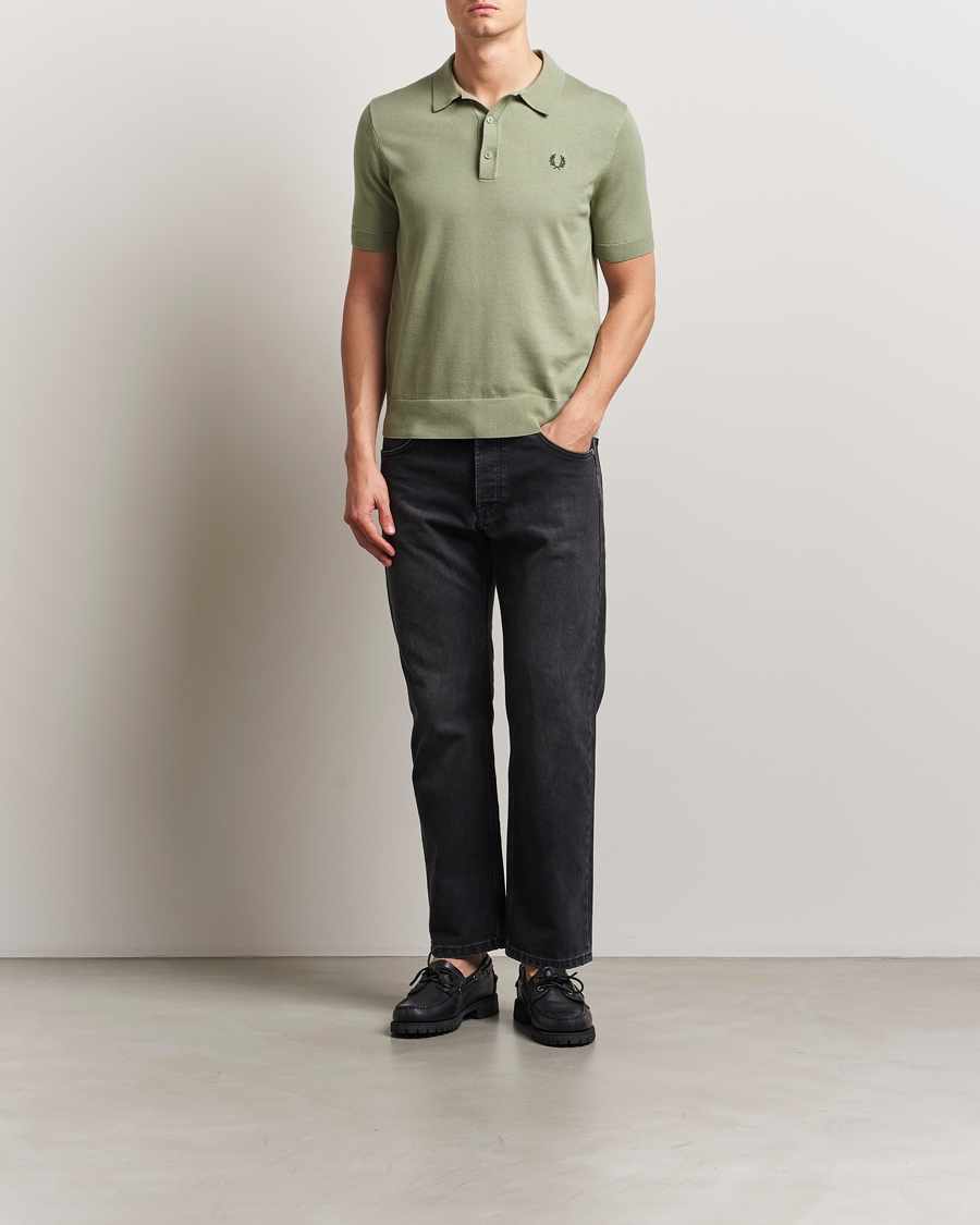 Fred Perry Cotton Knitted Polo Olive Mint
