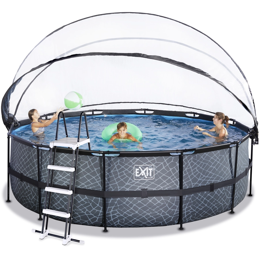 EXIT Stone Pool ø450x122cm mit Abdeckung und Sandfilterpumpe, grau