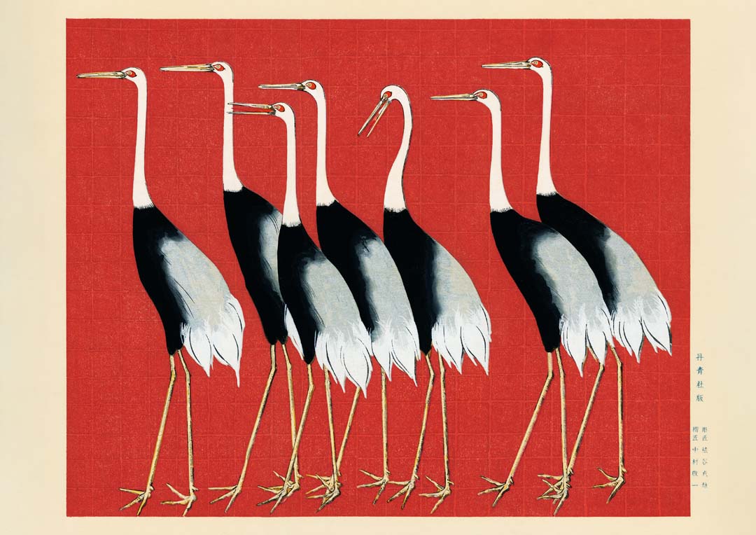 7 Vögel von Korin in Rot