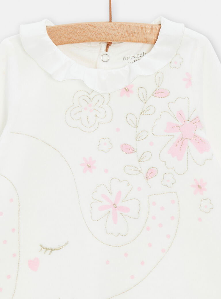 Grenouillère écrue en velours brodée pour bébé fille