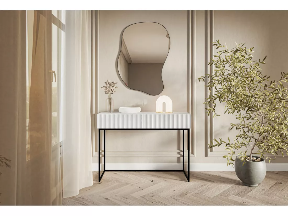 Coiffeuse avec tiroirs - blanc - 110 cm - avec pieds noirs - VELDIO