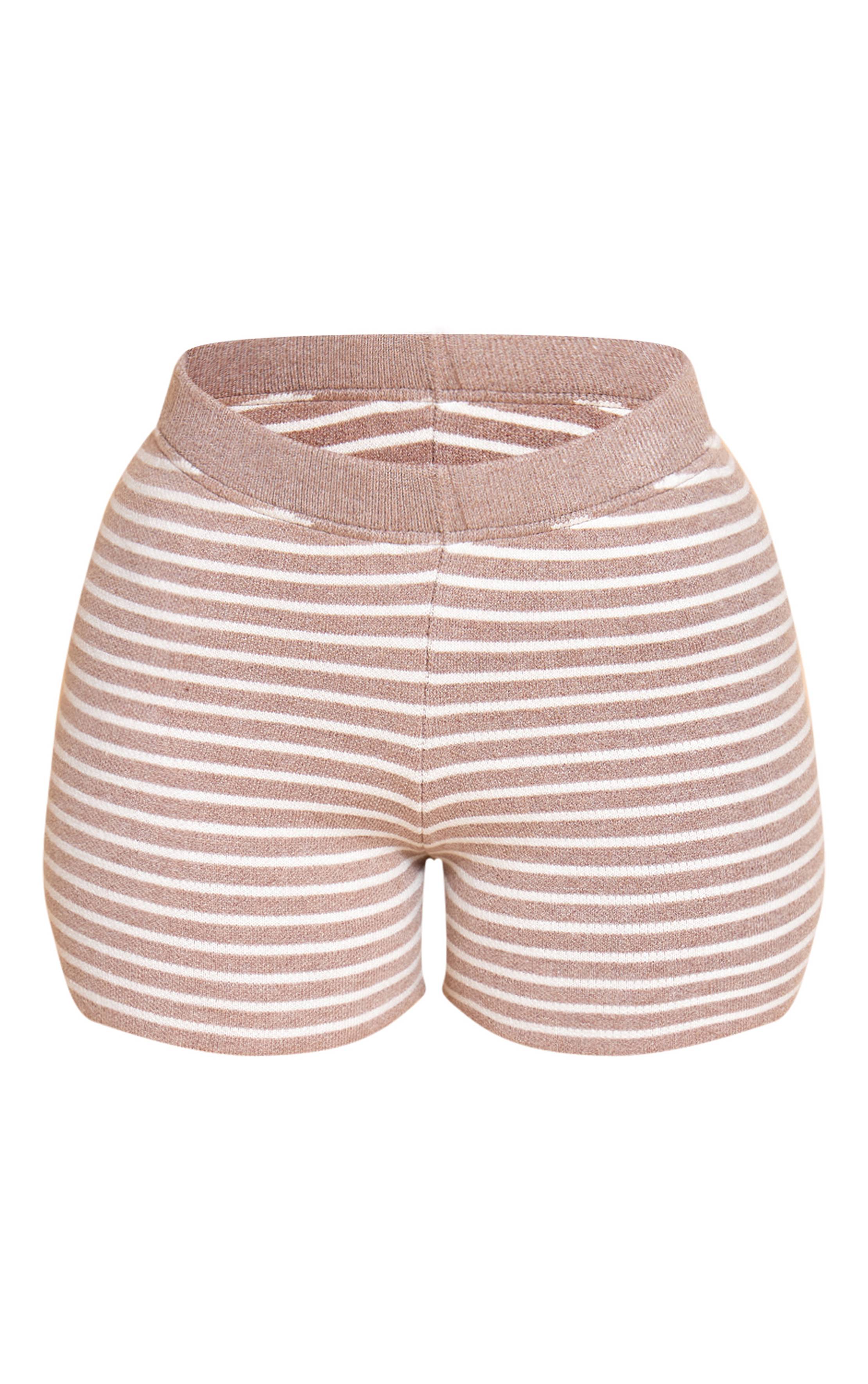 Taupe Short Ajusté En Maille À Rayures Petite
