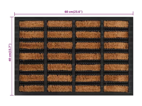 Paillasson rectangulaire 40x60 cm caoutchouc et fibre de coco