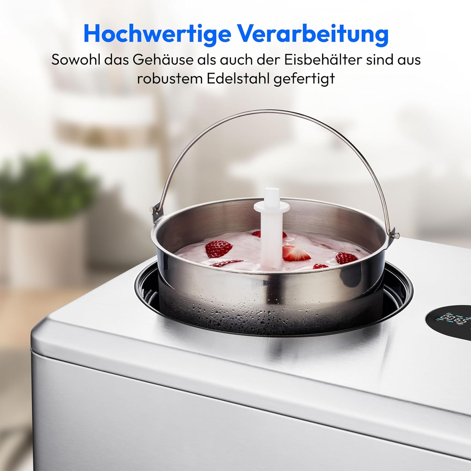 MEDION smarte Eismaschine mit Kompressor (selbstkühlend, 2 Liter, App Steuerung inkl. Eis-Rezepte, Joghurt, Eiscreme, Sorbet, LED Display, Edelstahl, MD12170)
