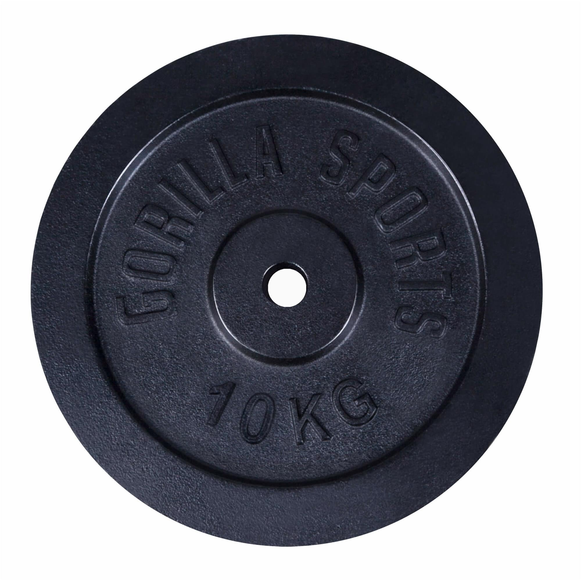Conjunto de anilhas de ferro maciço Gorilla Sports: 2 de 10 kg e 2 de 5 kg.