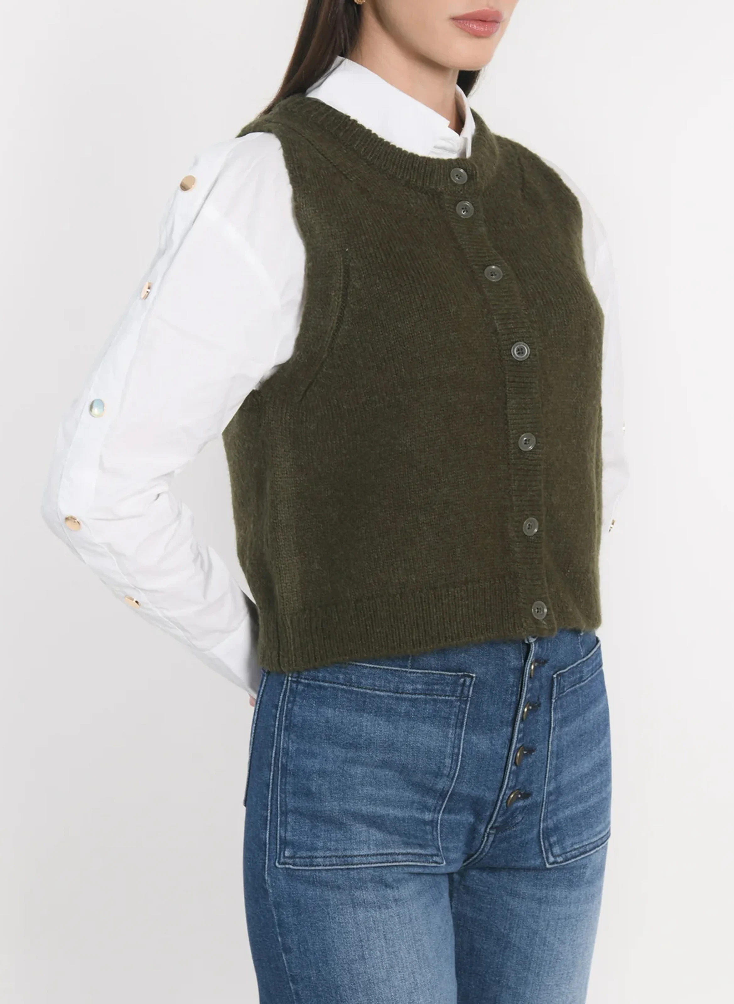 JOANA - Gilet sans manches boutonné | Kaki