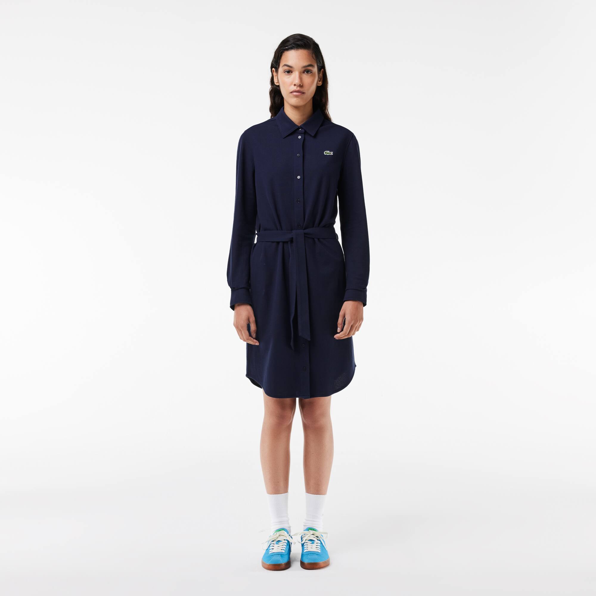 Langärmeliges Piqué-Kleid Kleider & Röcke - Blau - Lacoste - Damen