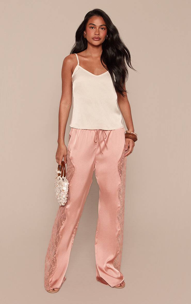 Pêche Pantalon En Satin À Lacets Avec Dentelle