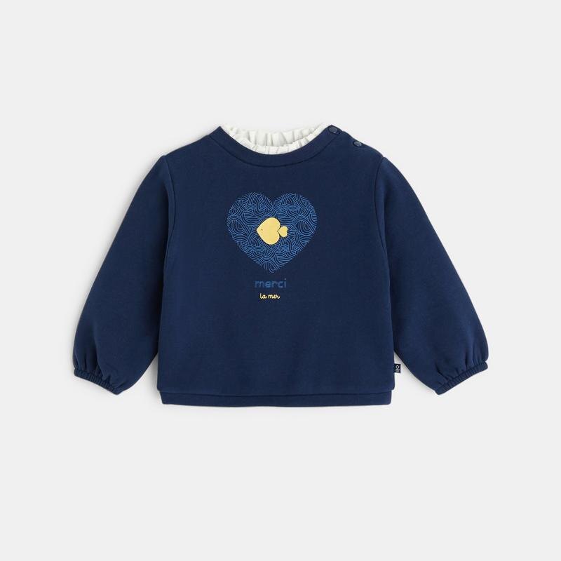 Sweat col fantaisie  à message bleu bébé fille Bleu
