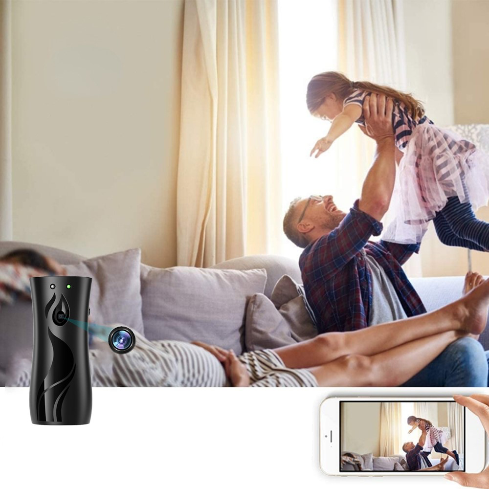 Eingebaute Mini WiFi 1080p IP Kamera in Lufterfrischter-Gehäuse mit Akku   microSD-Kartenslot (iOS/Android) - Schwarz
