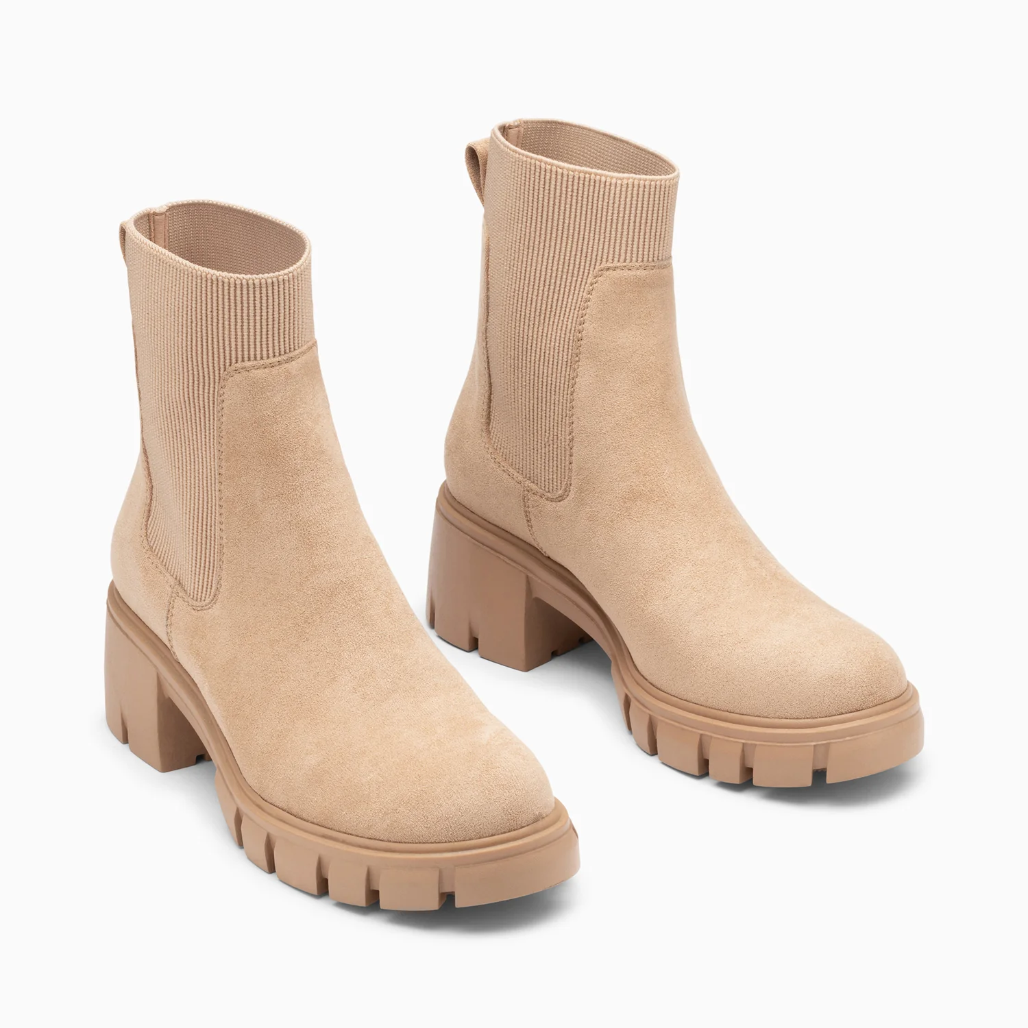 Bottines-Bottines Chelsea Valérie beige à talon cranté