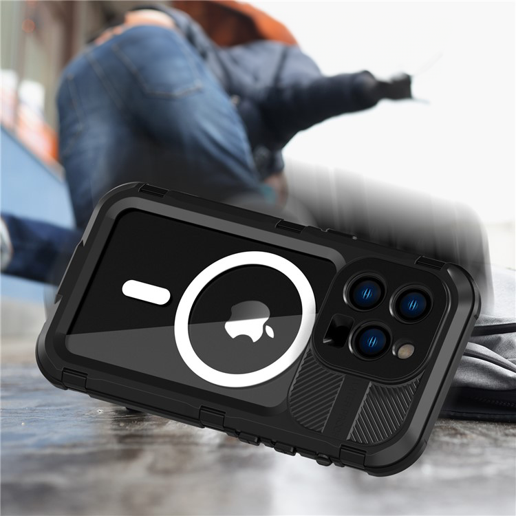iPhone 14 Pro Wasserfeste MagSafe Alu Outdoor Schutz Hülle (IP68) - Schwarz / Transparent