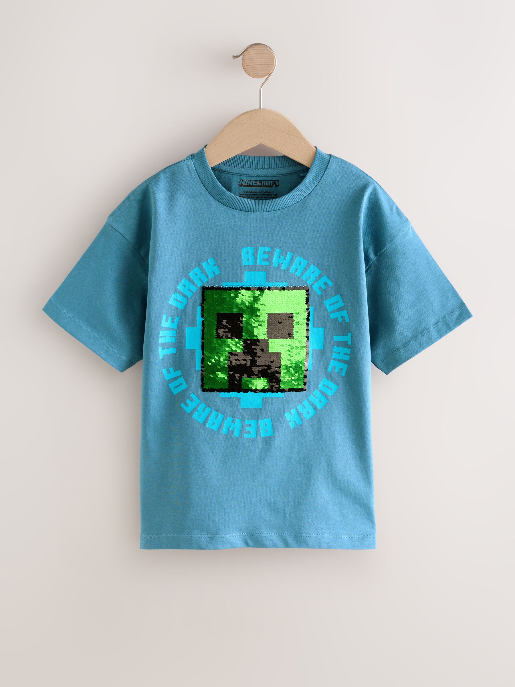 Donkerblauw - Minecraft T-shirt met pailletten (3-16jr)