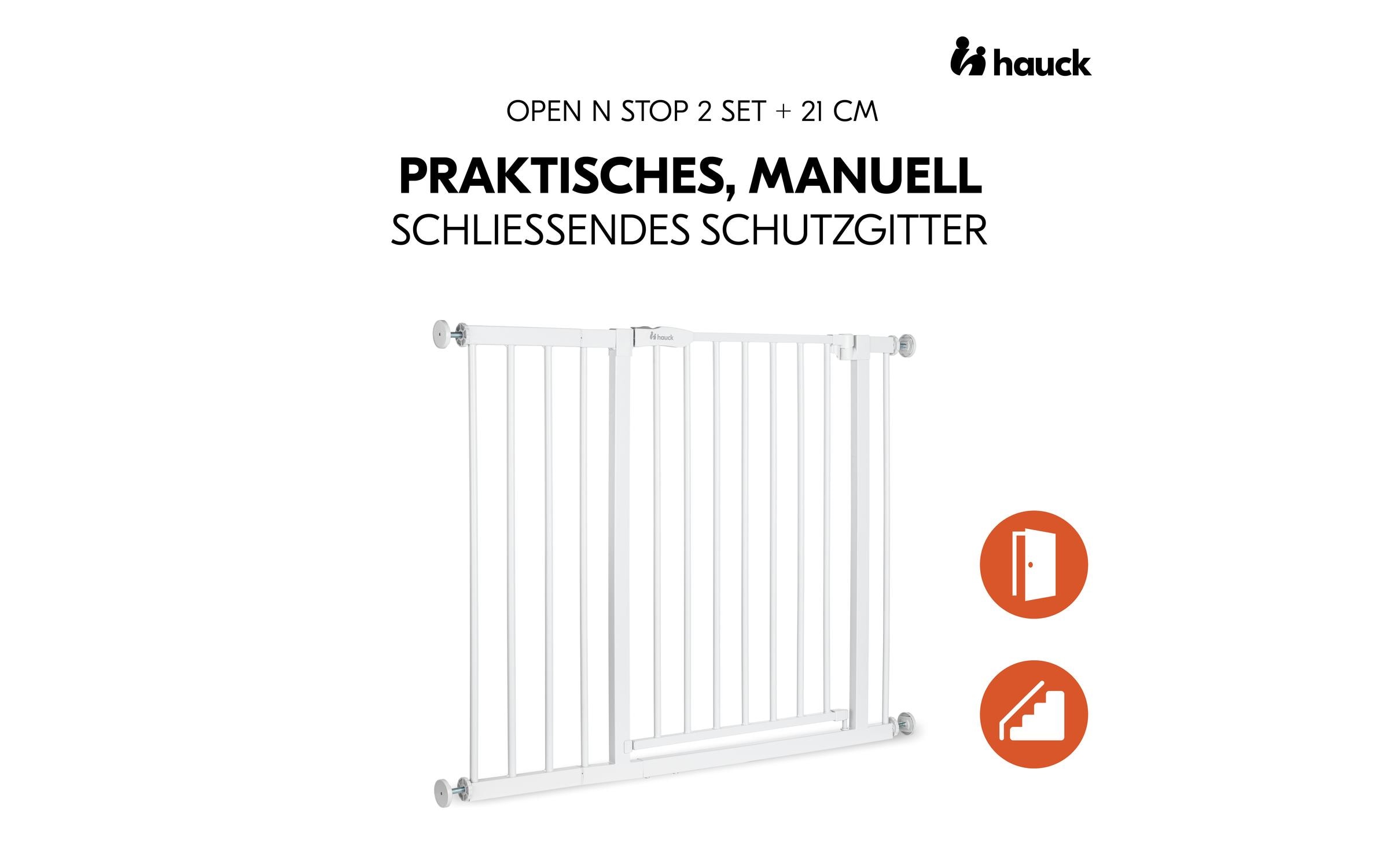 Türschutzgitter Open N Stop 2 Set +21 cm WeissPraktisches, manuell schliessendes Tür- und Treppenschutzgitter-Set
