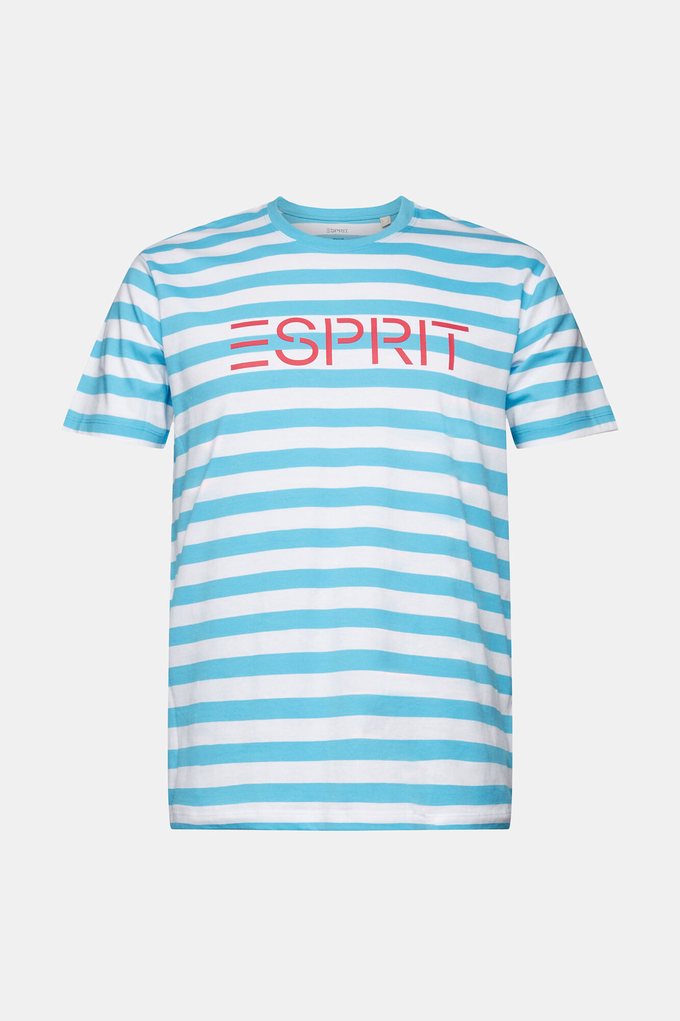 Camiseta listrada com logo, algodão orgânico - Estampa turquesa