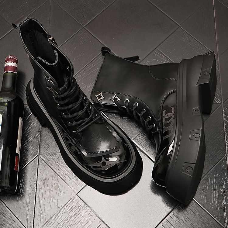 Mr Ozera - Lettering Lace-Up Platform Korte Laarzen