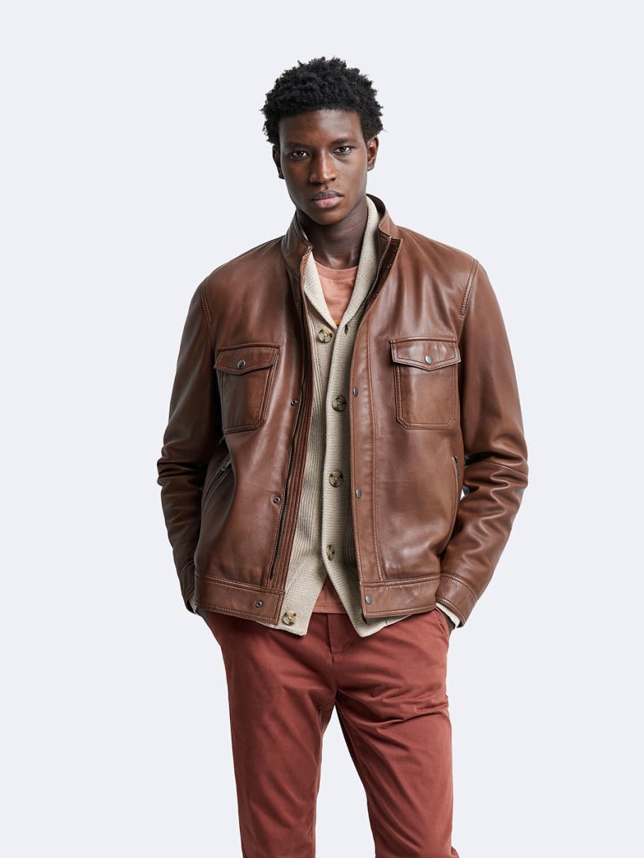 Blouson en cuir col montant