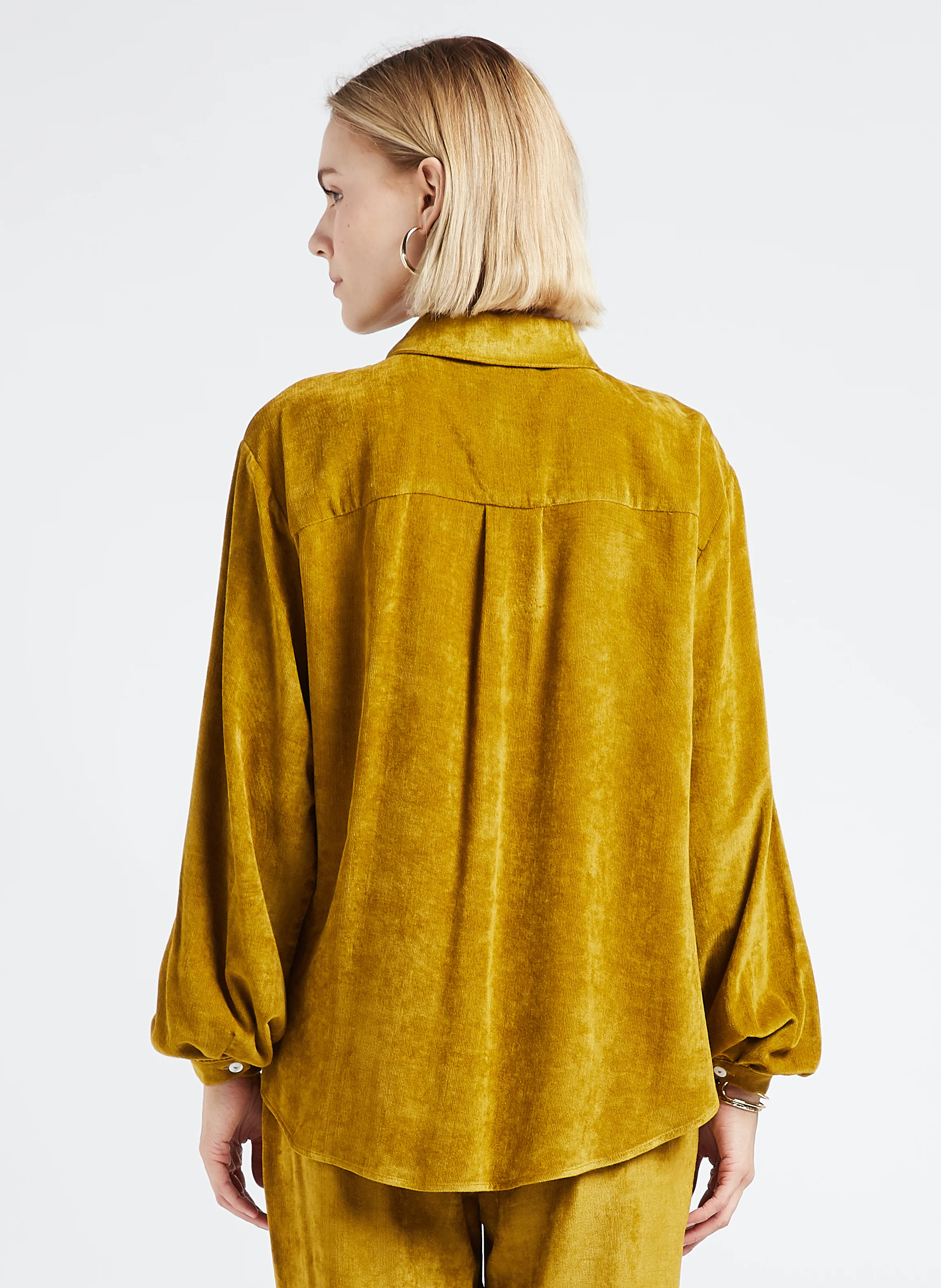 Chemise droite col classique en velours | Vert