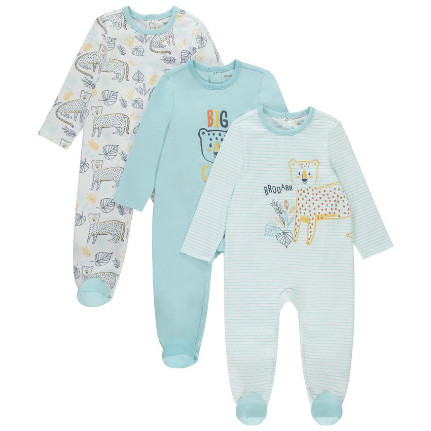 Lot de 3 dors-bien motifs félins pour bébé garçon avec ouvertures différentes selon l'âge - Bleu