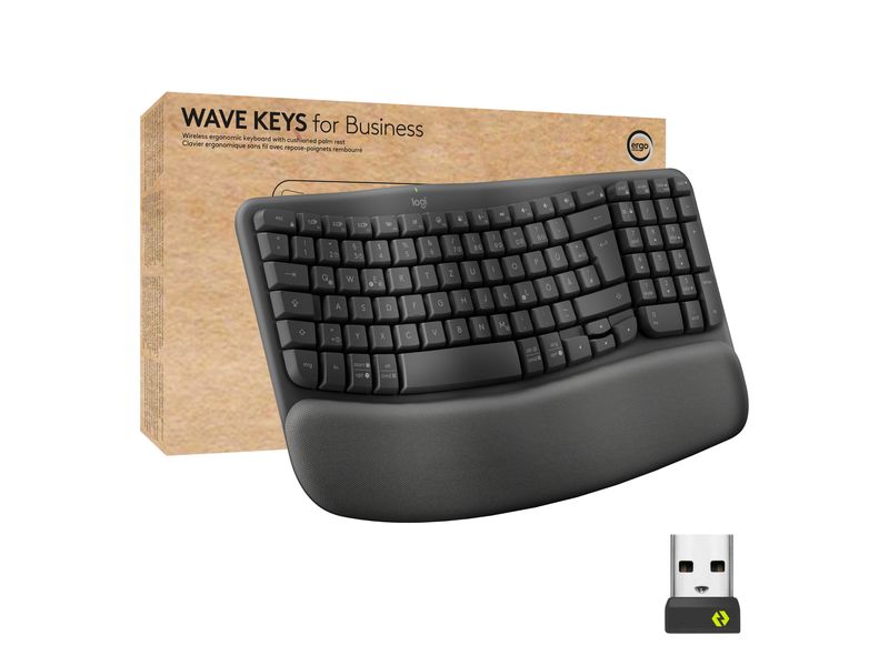 Logitech Tastatur Wave Keys for Business Ergonomische Tastatur mit geschwungenem Design und gepolsterter Handballenauflage für Komfort den ganzen Tag