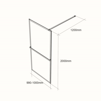Allibert inloopdouche Milton 100x200 cm helder glas/mat zwart