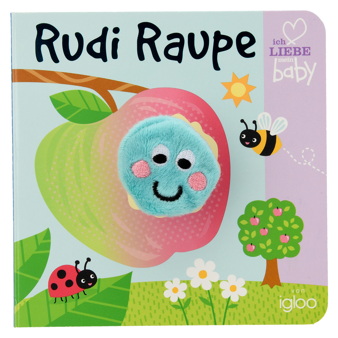 Topomini Baby Fingerpuppenbuch Rudi Raupe hellblau / bunt