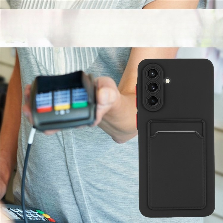 Samsung Galaxy A56 Gummi Case Hülle mit Kartenfach - Schwarz / Orange