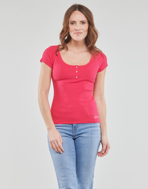 Guess - SS KARLEE JEWEL BTN HENLEY - Fuchsia