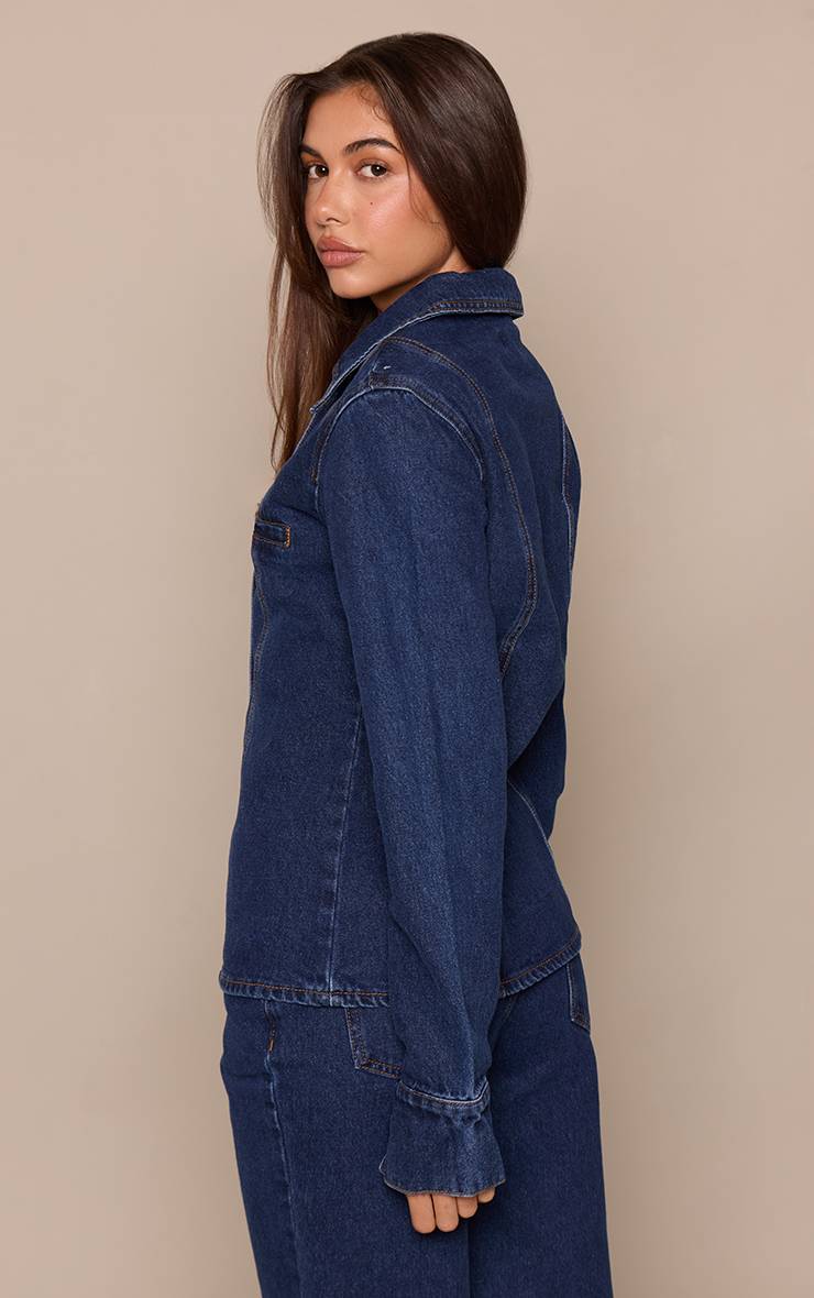 Bleu Indigo Chemise Ajustée Chocolat Foncé Avec Détails De Coutures
