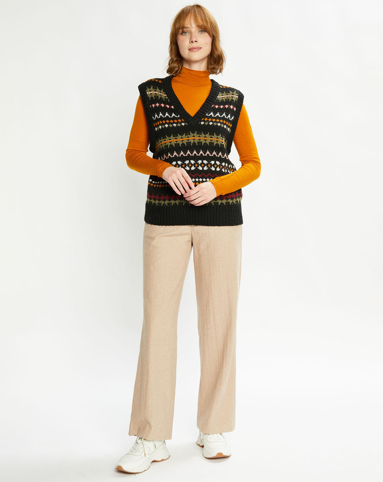 Scotch & Soda Pantalon Regular Fit en Laine mélangée Edie Text beige