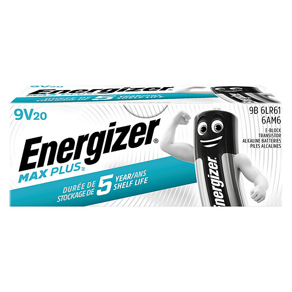 Piles Alcalines Energizer Max Plus LR61 9V, lot de 20