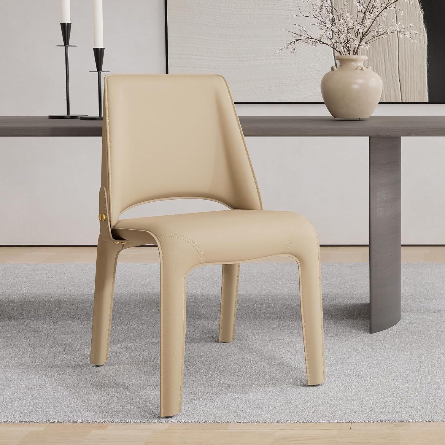YOUNUOKE Sattelleder Esszimmerstuhl, Küchenstuhl Einzeln, Polsterstuhl Stahlbeine Moderne minimalistische, für Küche, Wohnzimmer, Schlafzimmer, bis 150kg belastbar, Hohe Rückenlehne, Khaki