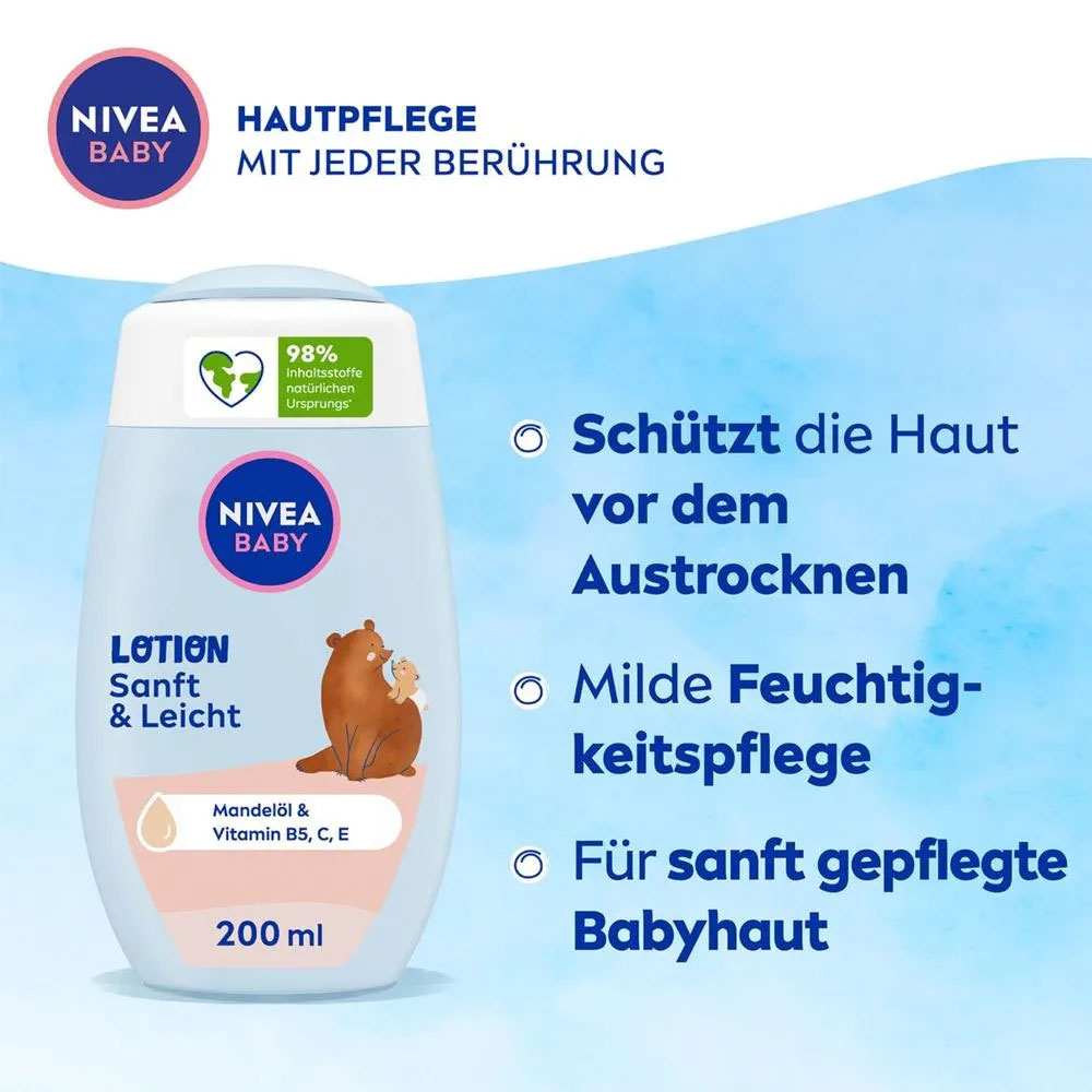 (200ml) Lotion Sanft & Leicht Baby Pflege Creme Körperlotion mit Mandelöl / Vitamine (80519)