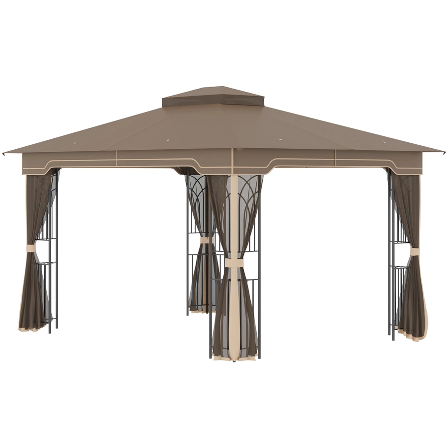 Outsunny Pavillon mit Doppeldach braun