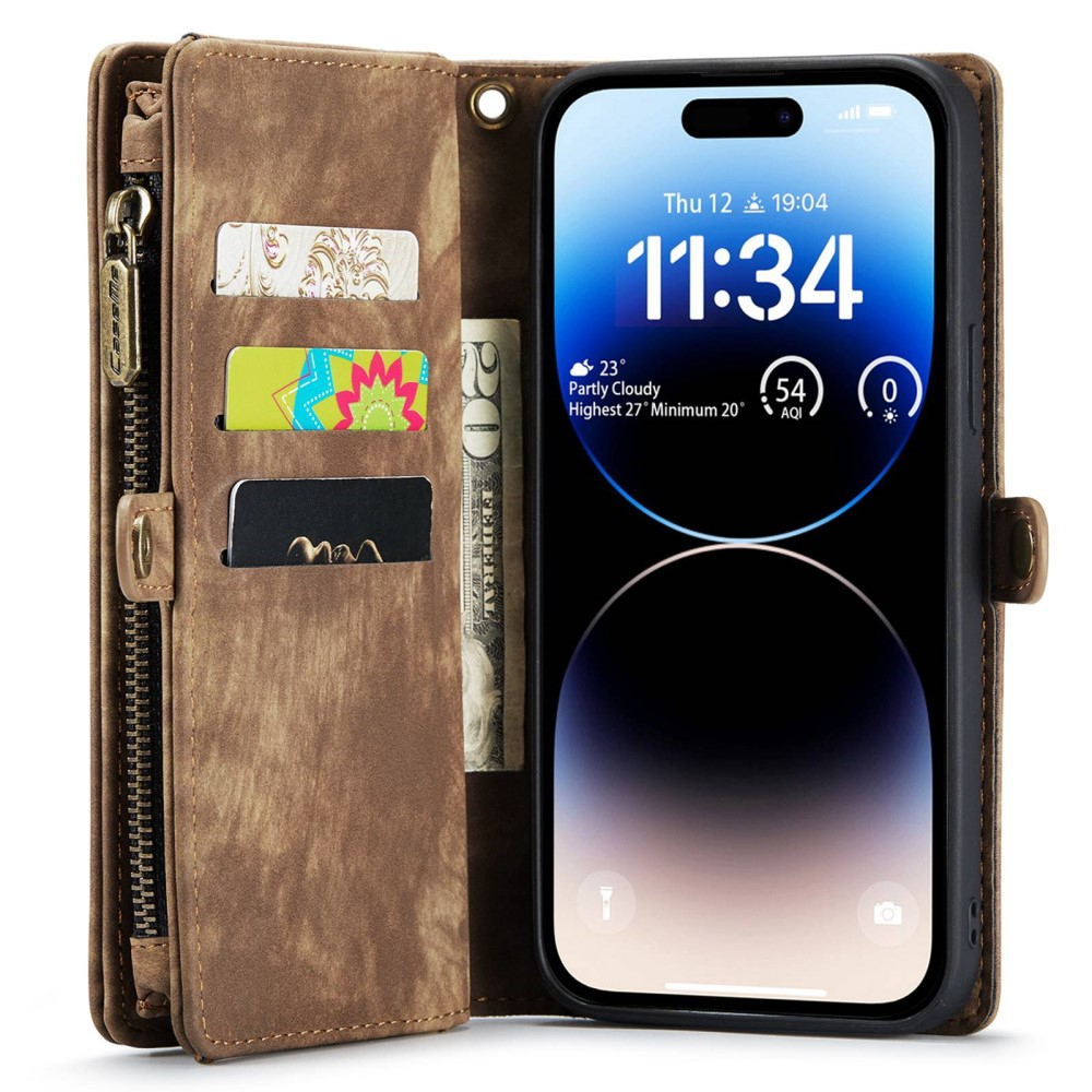 iPhone 14 Pro 2in1 Leder Tasche   Magnet Hardcase Karten Etui - Braun