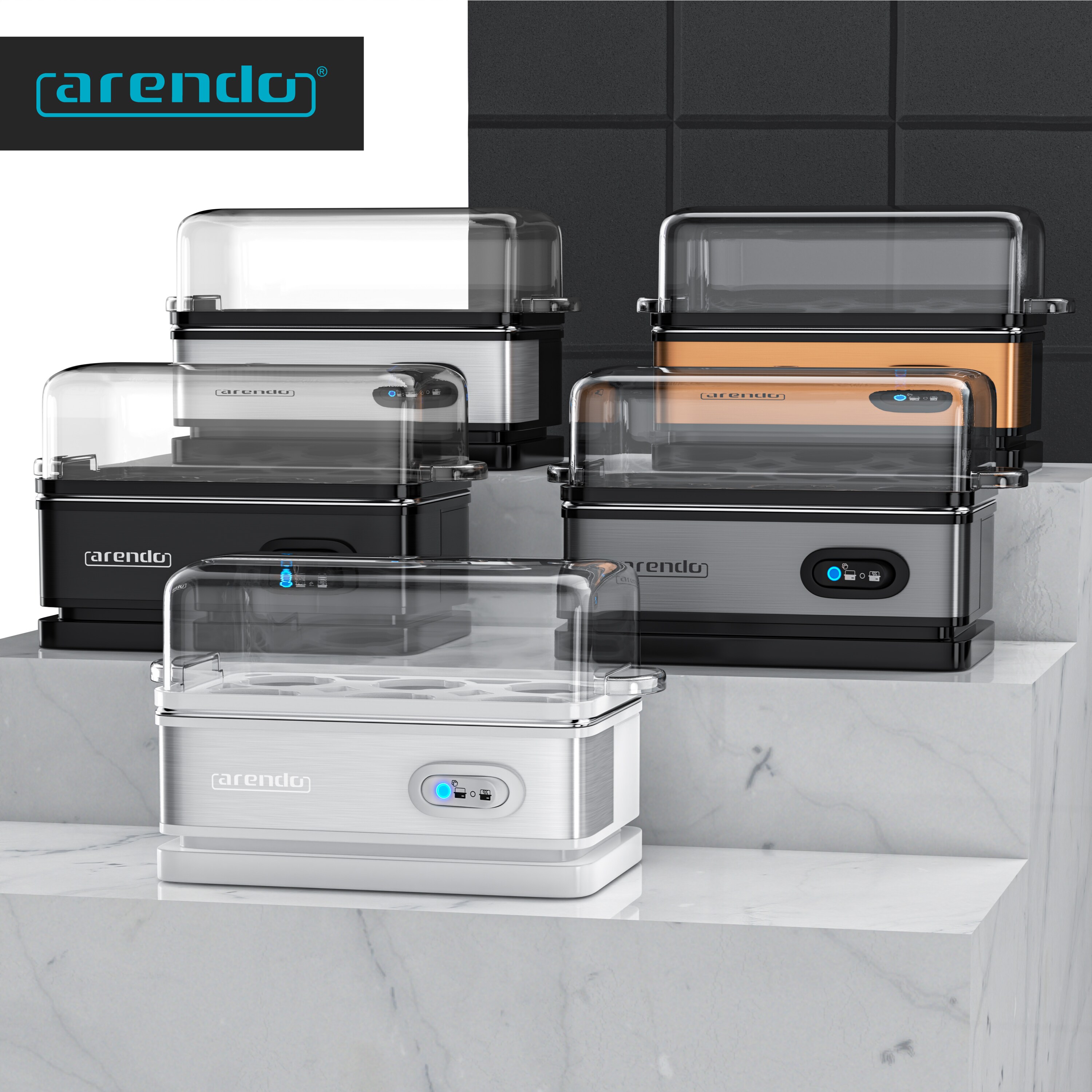 Arendo Eierkocher 6-fach, 400 W, Edelstahl, Warmhaltefunktion, Härtegrad einstellbar, für 6 Eier, schwarz
