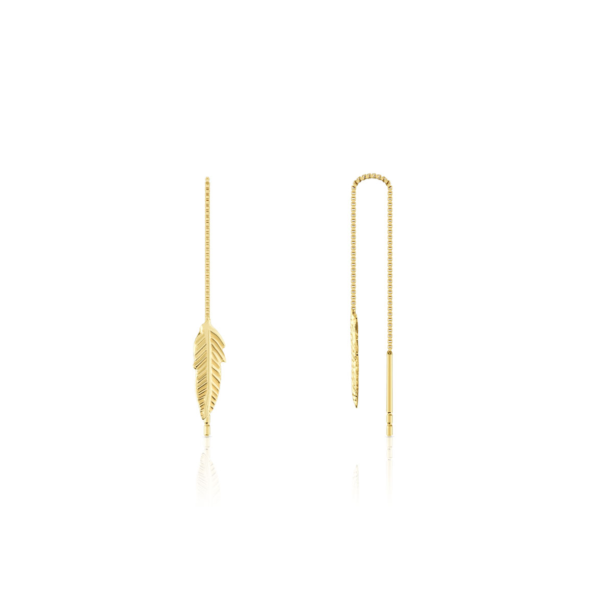 Boucles d'oreilles or 375 jaune pendants plumes