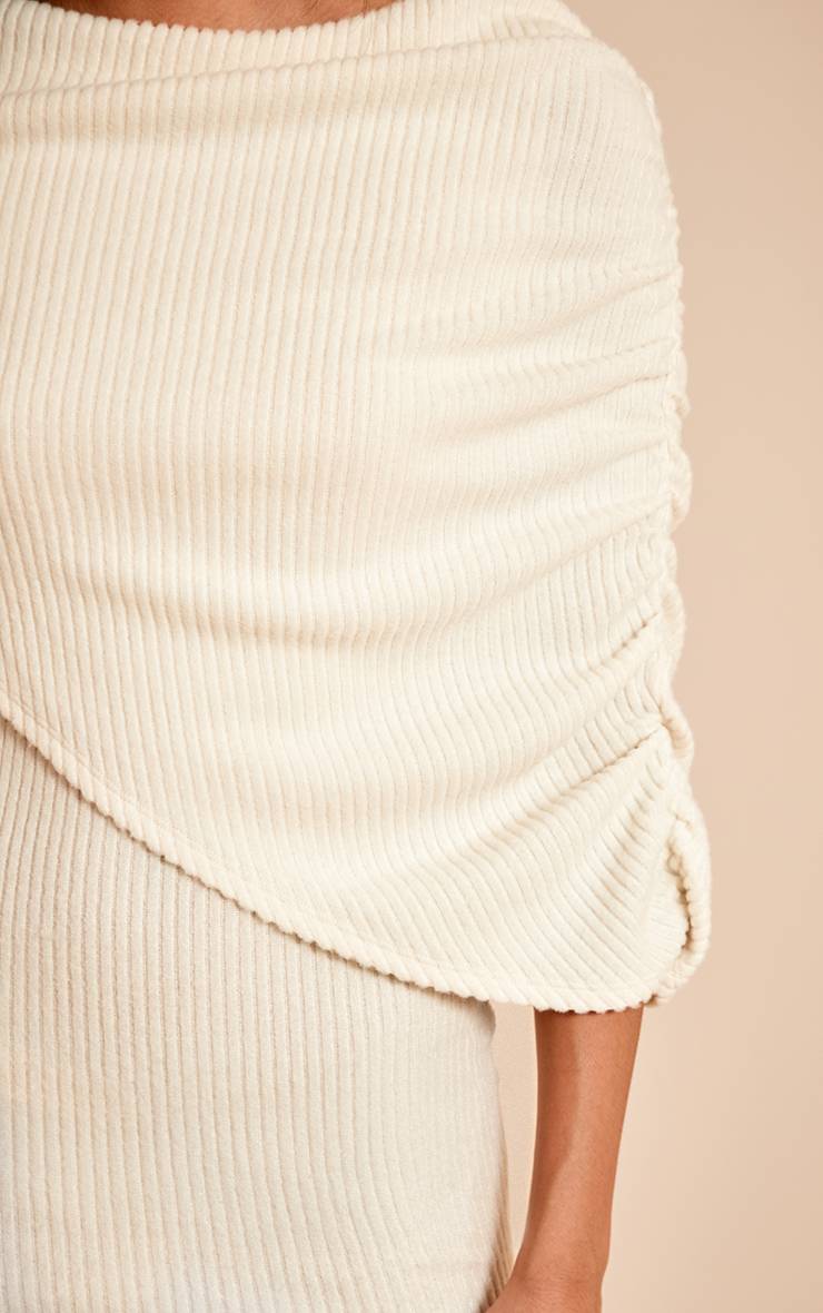 Crème Robe Moulante Côtelée Brossée Avec Détail Superposé
