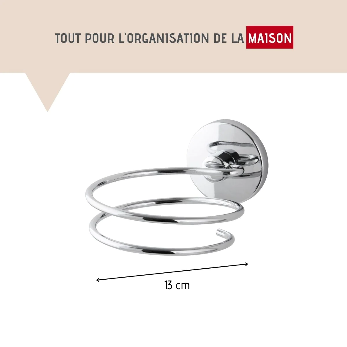 Support sèche cheveux en zinc chromé Vision Fackelmann