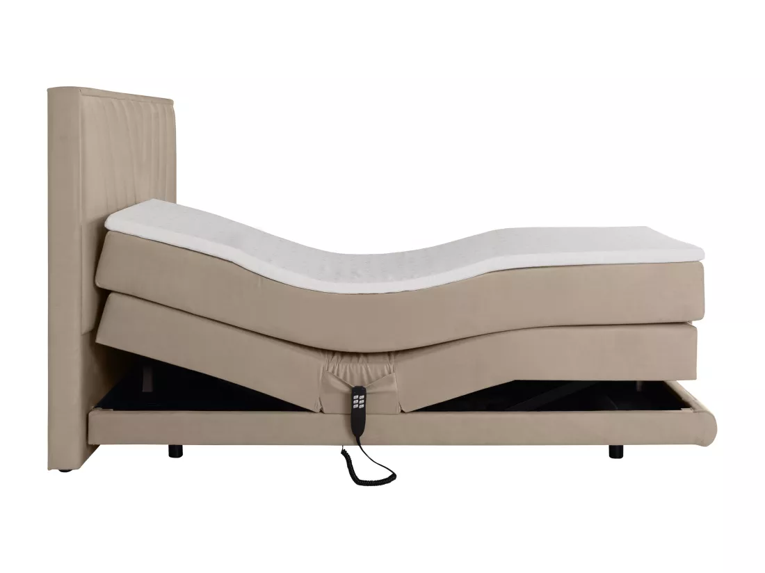 Ensemble complet boxspring tête de lit + sommiers relaxation électrique + matelas + surmatelas - 2 x 80 x 200 cm - Velours - Beige - LUMONI de YSMÉE