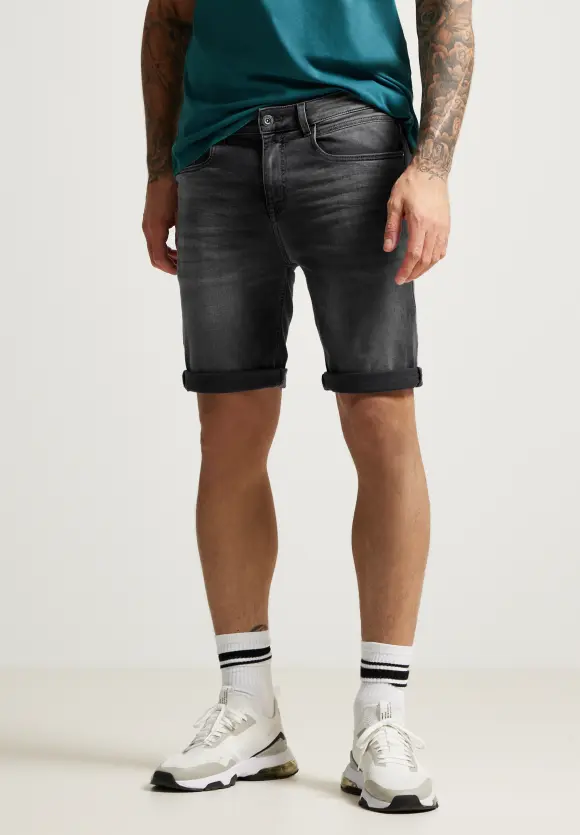 Regular Fit Jeansshorts - black havy random wash