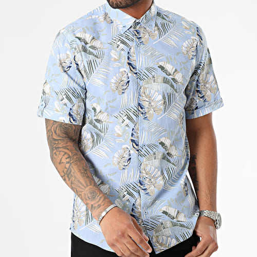 Chemise Manches Courtes Floral Bleu Ciel