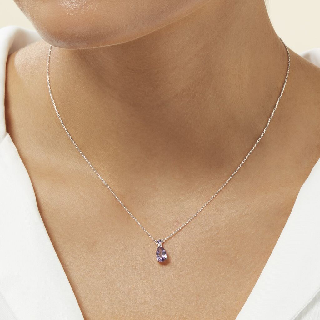 Collier Yrene Or Blanc Amethyste