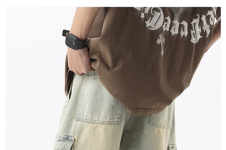 AXEN - Gewassen cargo denim shorts met trekkoordtaille