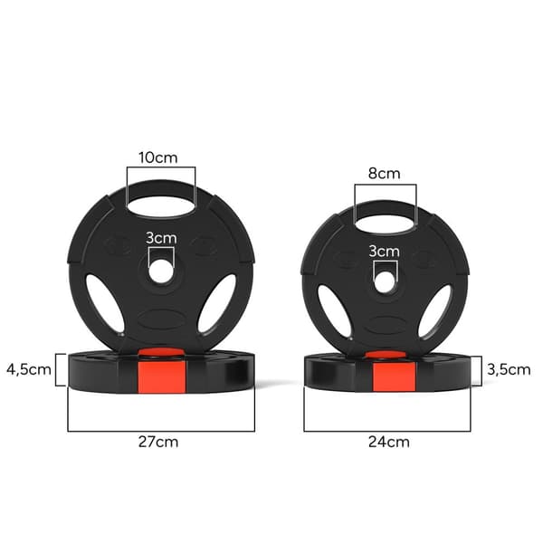 Sett med 4 manualvekter, 2 x 2,5 kg/5kg vekter, vektplatesett, vektskiver for 2,5 cm hantelstang, Ø 25/30 mm boring, svart