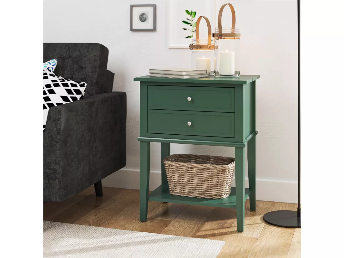 Franklin | Table d'appoint avec 2 tiroirs en MDF vert foncé