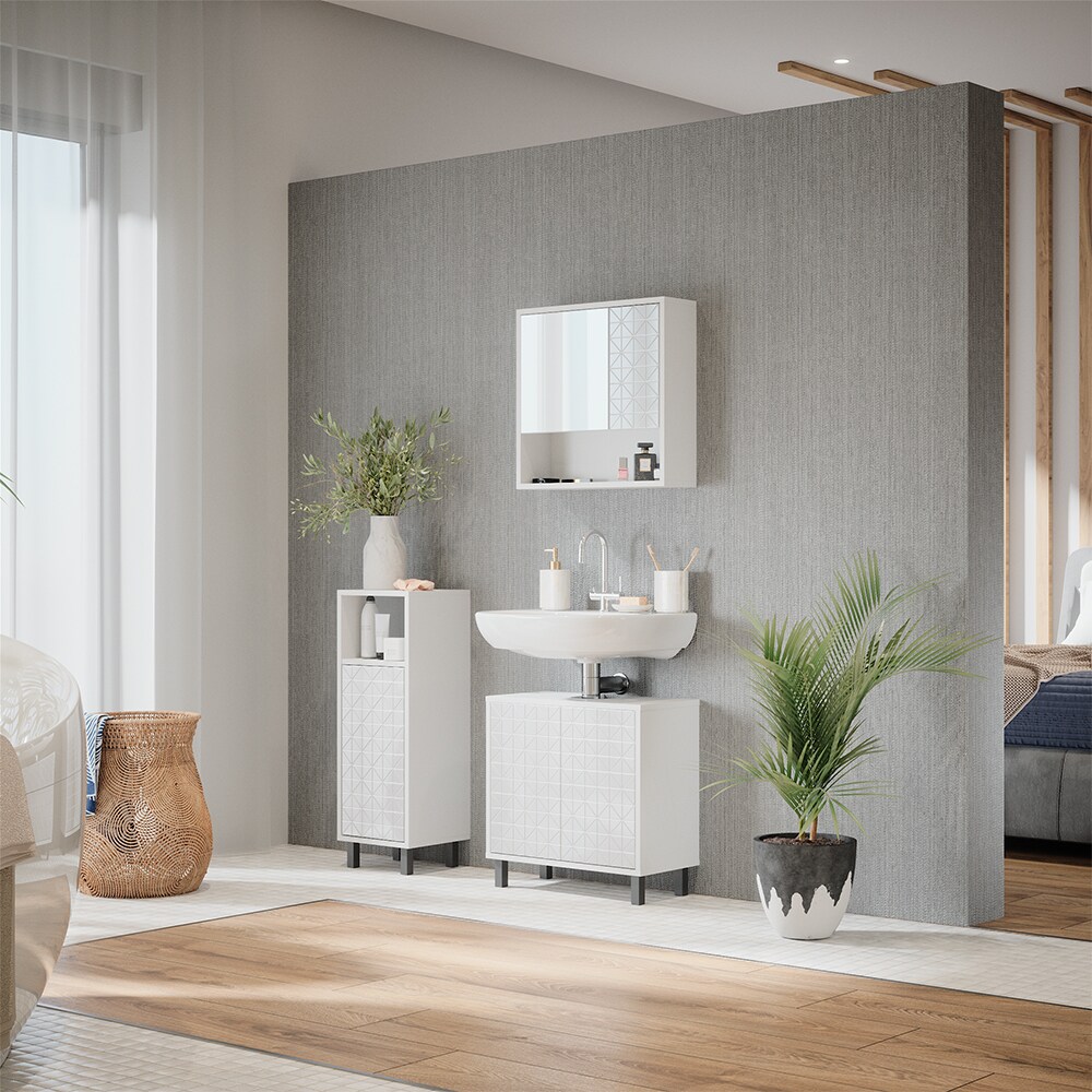 Vicco Badmöbel-Set Agasta weiß, Badezimmerschränke 3D Optik