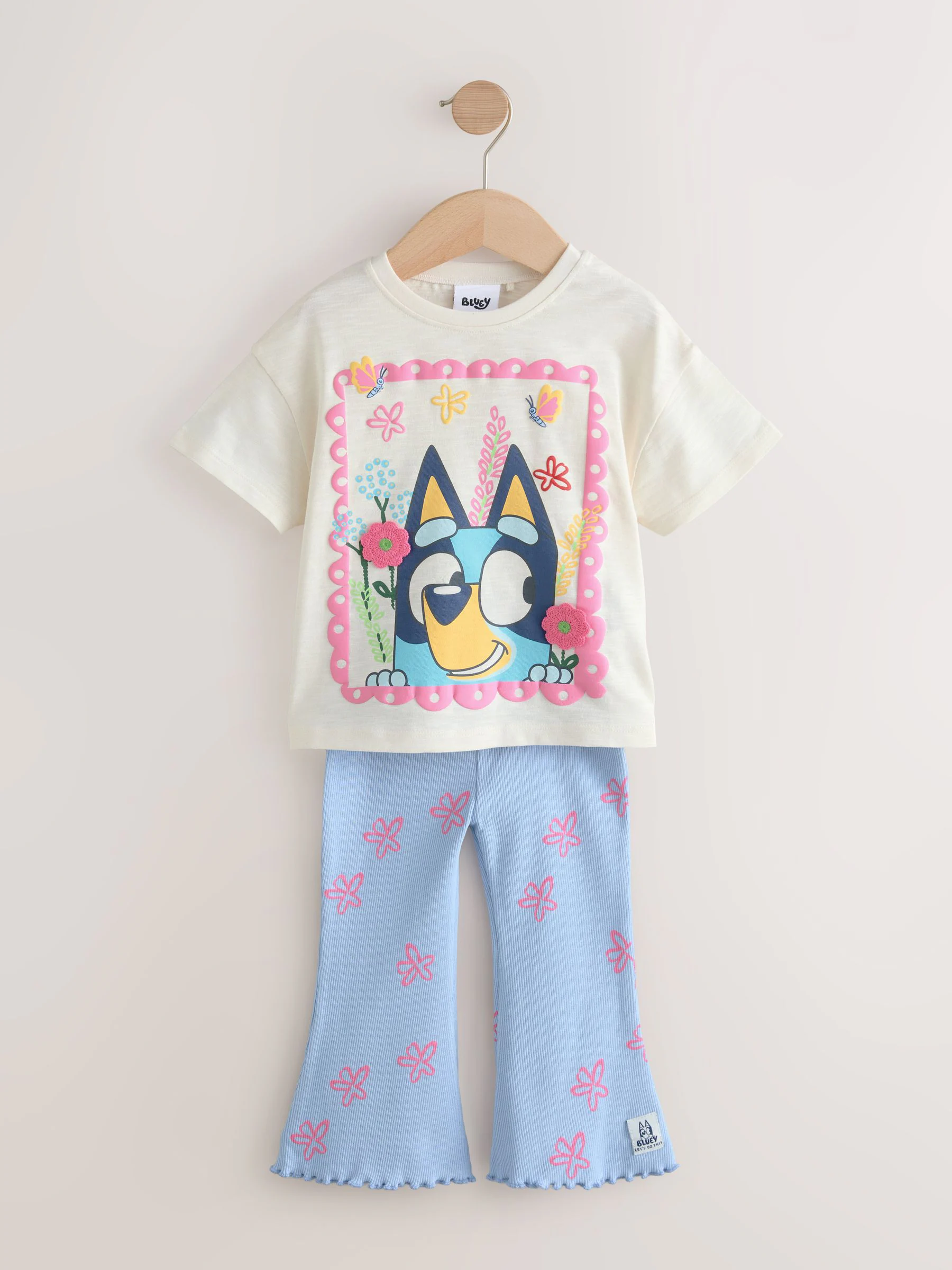 Blauw/ecru - Bluey set van T-shirt met korte mouwen en uitlopende leggings (3 mnd - 7 jr)