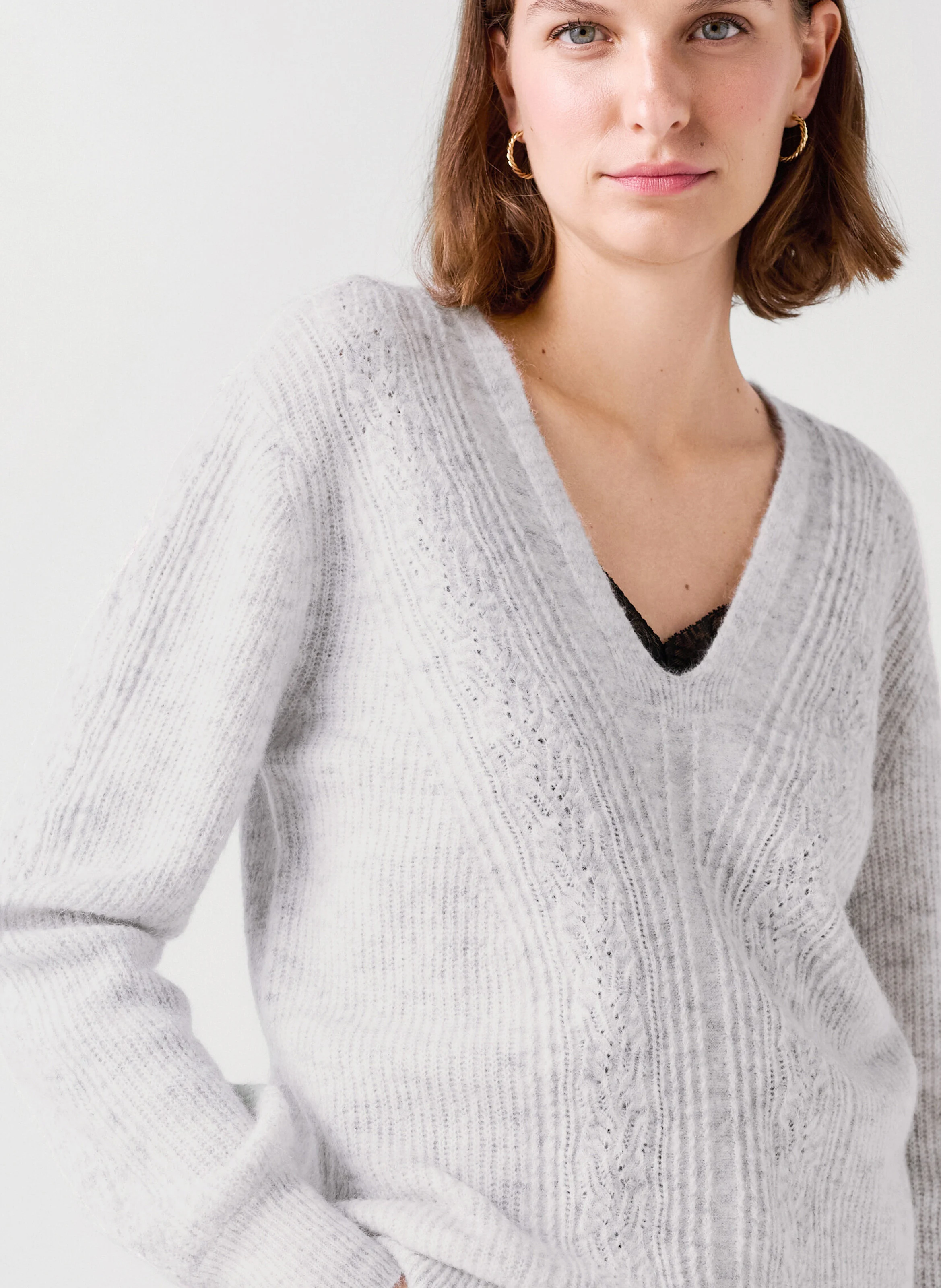 MSPENCER - Pull col V en laine mélangée | Gris